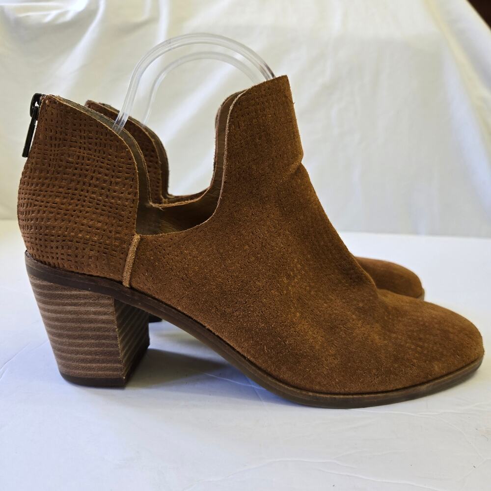 Lucky Brand Powe Bootie Womens 9.5 Cognac Brown Suede Ankle Boots